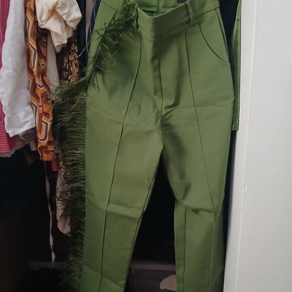 Hanifa Ava Ostrich Feather Pants - Green S - Picture 5 of 5